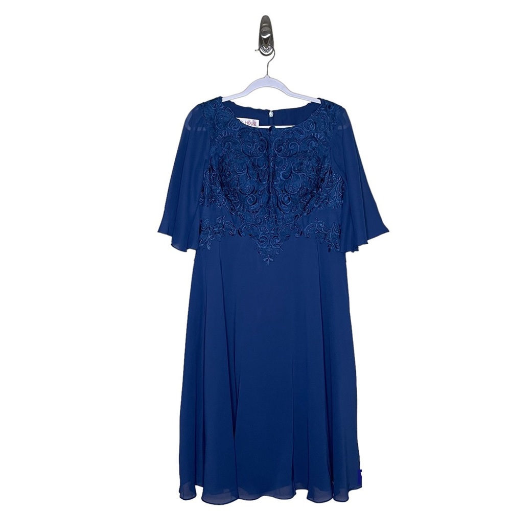 JJ’s House Navy Blue Embroidered Flutter Sleeve Dress